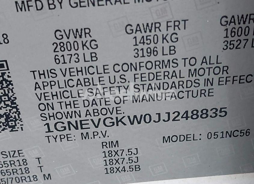 Photo 9 of 2018 Chevrolet Traverse 1LT (VIN 1GNEVGKW0JJ248835)