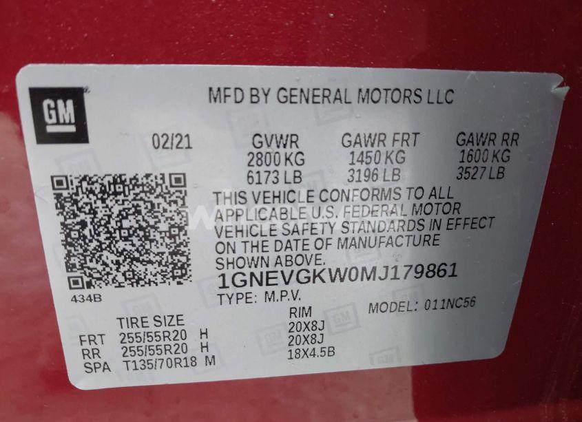 Photo 9 of 2021 Chevrolet Traverse AWD LT CLOTH (VIN 1GNEVGKW0MJ179861)