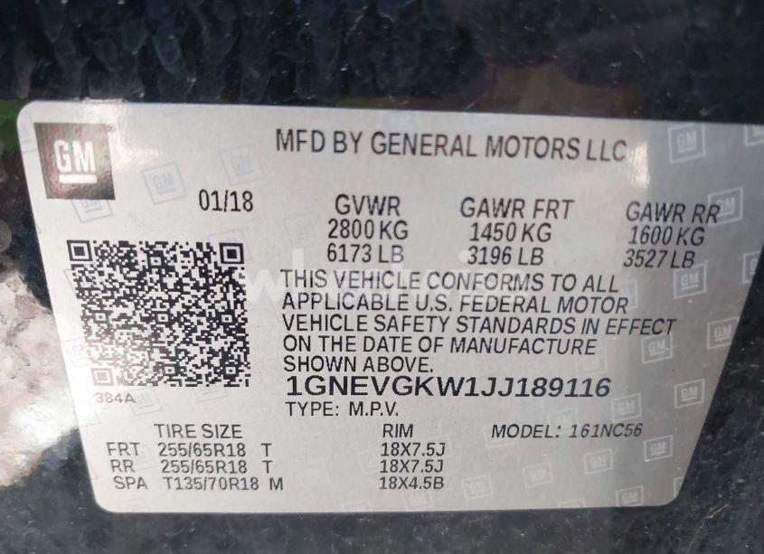 Photo 9 of 2018 Chevrolet Traverse 1LT (VIN 1GNEVGKW1JJ189116)