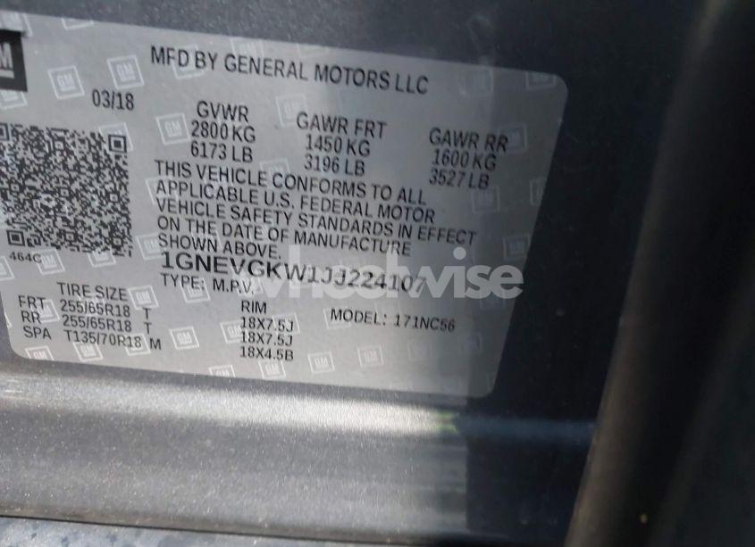 Photo 9 of 2018 Chevrolet Traverse 1LT (VIN 1GNEVGKW1JJ224107)