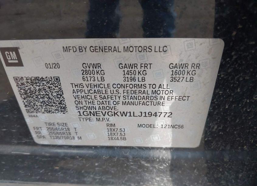 Photo 9 of 2020 Chevrolet Traverse AWD LT CLOTH (VIN 1GNEVGKW1LJ194772)