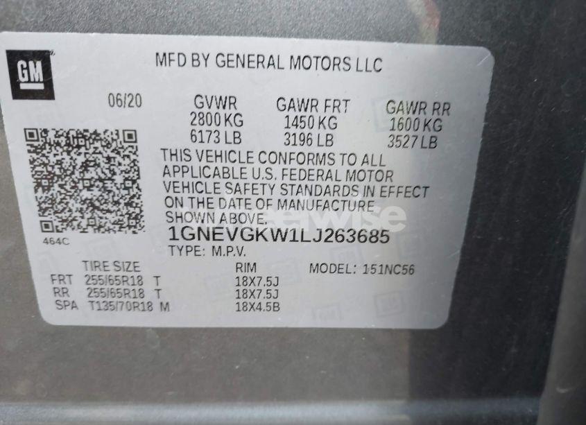 Photo 9 of 2020 Chevrolet Traverse AWD LT CLOTH (VIN 1GNEVGKW1LJ263685)