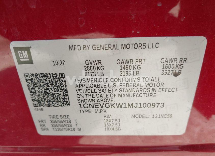 Photo 9 of 2021 Chevrolet Traverse AWD LT CLOTH (VIN 1GNEVGKW1MJ100973)