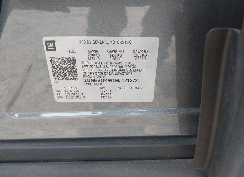 Photo 9 of 2021 Chevrolet Traverse AWD LT CLOTH (VIN 1GNEVGKW1MJ121273)