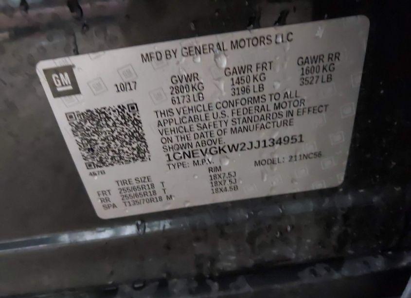 Photo 9 of 2018 Chevrolet Traverse 1LT (VIN 1GNEVGKW2JJ134951)