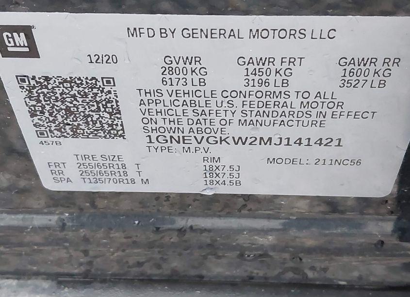 Photo 9 of 2021 Chevrolet Traverse AWD LT CLOTH (VIN 1GNEVGKW2MJ141421)