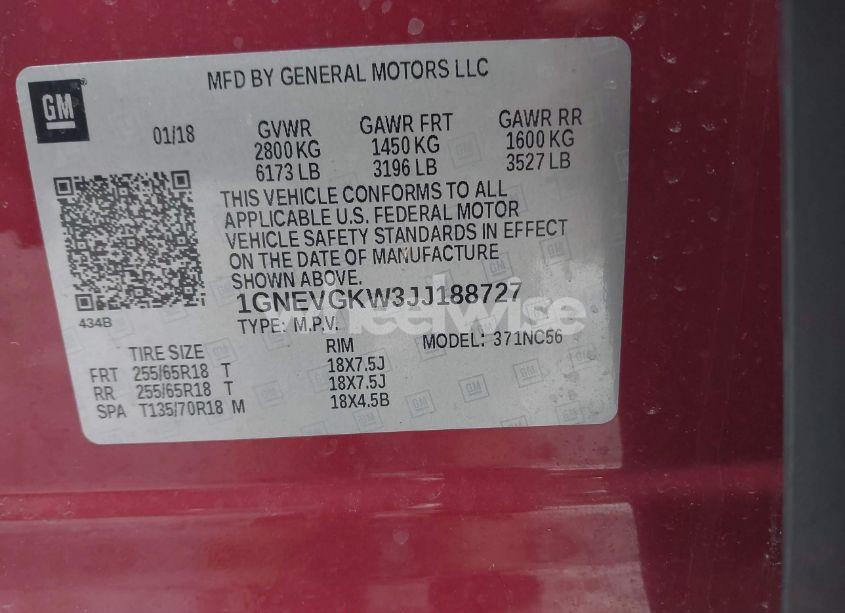 Photo 9 of 2018 Chevrolet Traverse 1LT (VIN 1GNEVGKW3JJ188727)