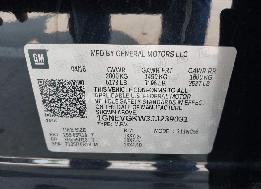 Photo 9 of 2018 Chevrolet Traverse 1LT (VIN 1GNEVGKW3JJ239031)