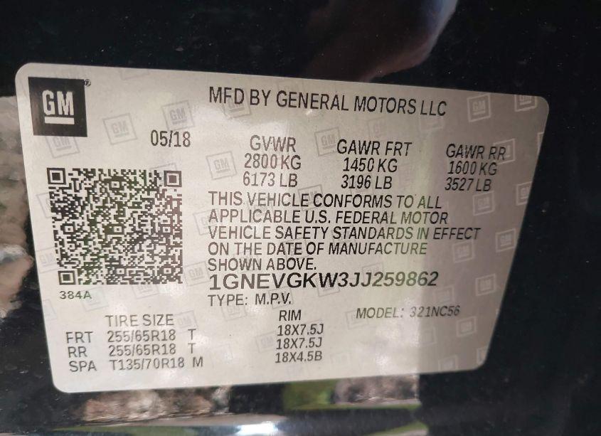 Photo 9 of 2018 Chevrolet Traverse 1LT (VIN 1GNEVGKW3JJ259862)