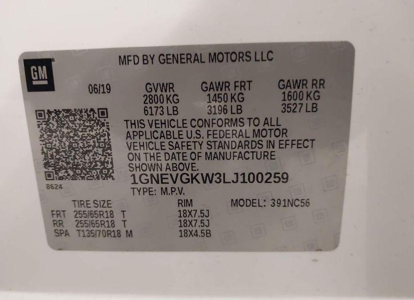 Photo 9 of 2020 Chevrolet Traverse AWD LT CLOTH (VIN 1GNEVGKW3LJ100259)