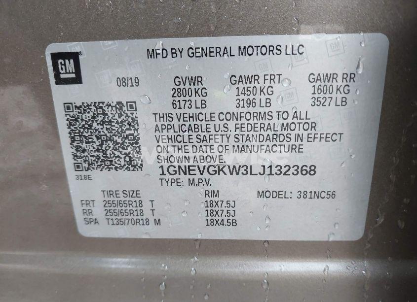 Photo 9 of 2020 Chevrolet Traverse AWD LT CLOTH (VIN 1GNEVGKW3LJ132368)