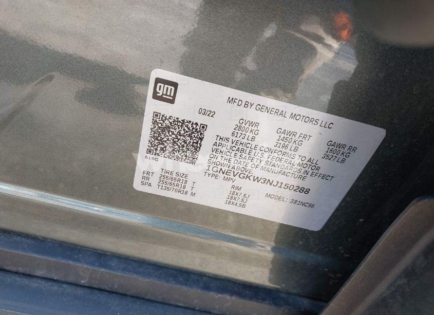 Photo 9 of 2022 Chevrolet Traverse AWD LT CLOTH (VIN 1GNEVGKW3NJ150288)