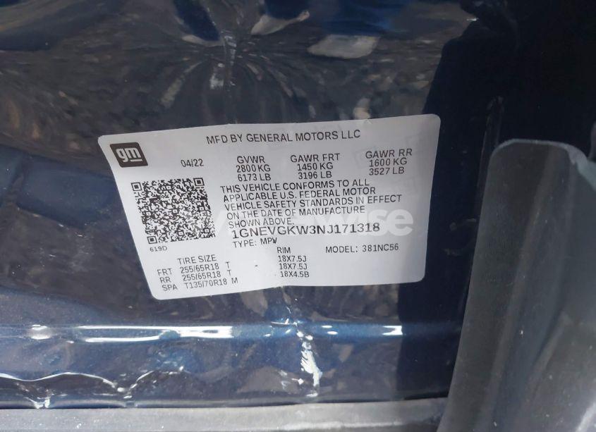 Photo 9 of 2022 Chevrolet Traverse AWD LT CLOTH (VIN 1GNEVGKW3NJ171318)