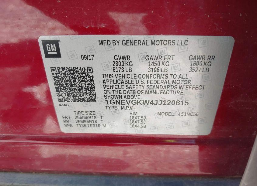 Photo 9 of 2018 Chevrolet Traverse 1LT (VIN 1GNEVGKW4JJ120615)