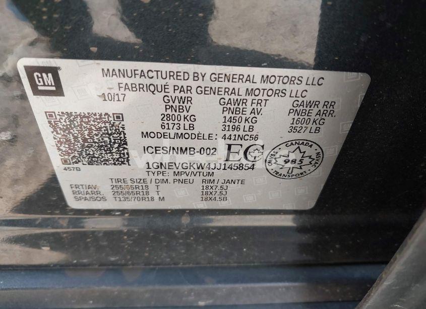Photo 9 of 2018 Chevrolet Traverse 1LT (VIN 1GNEVGKW4JJ145854)