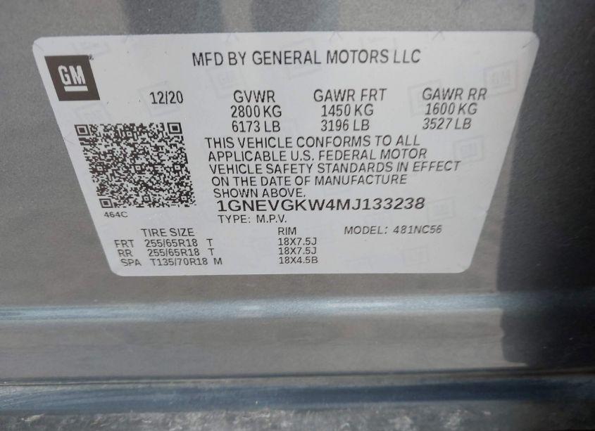 Photo 9 of 2021 Chevrolet Traverse AWD LT CLOTH (VIN 1GNEVGKW4MJ133238)