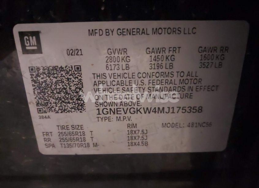 Photo 9 of 2021 Chevrolet Traverse AWD LT CLOTH (VIN 1GNEVGKW4MJ175358)