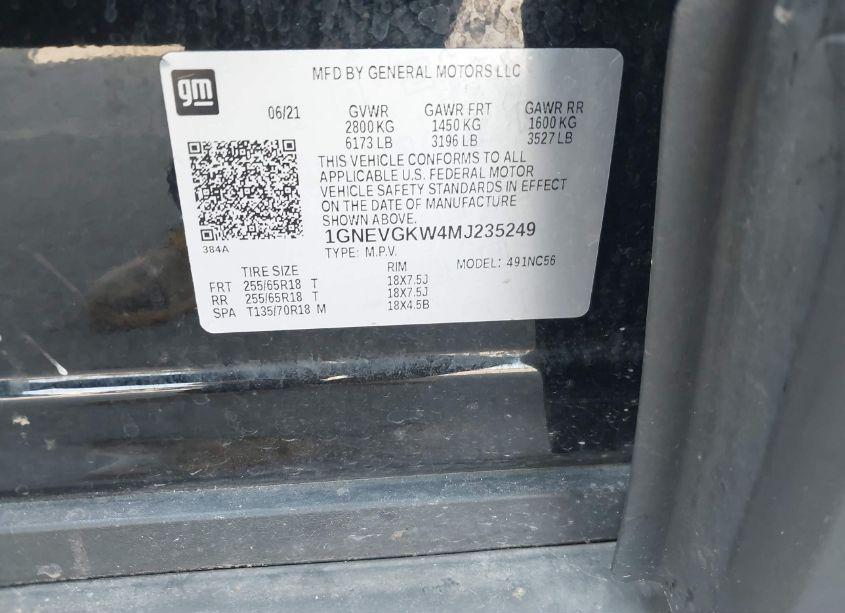 Photo 9 of 2021 Chevrolet Traverse AWD LT CLOTH (VIN 1GNEVGKW4MJ235249)