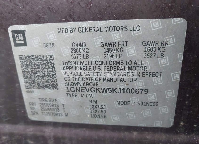 Photo 9 of 2019 Chevrolet Traverse 1LT (VIN 1GNEVGKW5KJ100679)