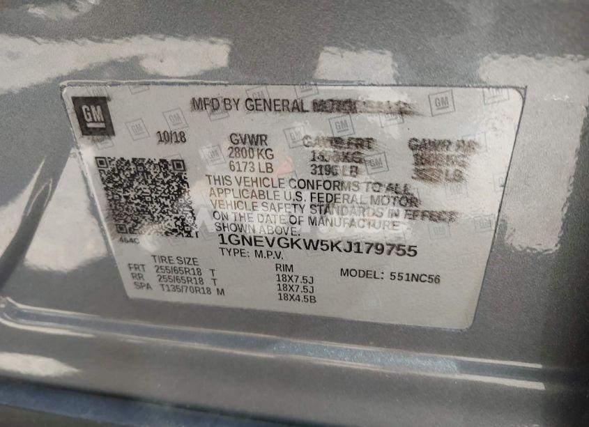 Photo 9 of 2019 Chevrolet Traverse 1LT (VIN 1GNEVGKW5KJ179755)