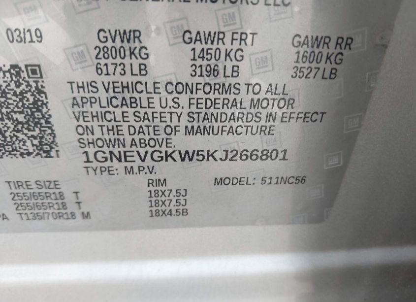 Photo 9 of 2019 Chevrolet Traverse 1LT (VIN 1GNEVGKW5KJ266801)