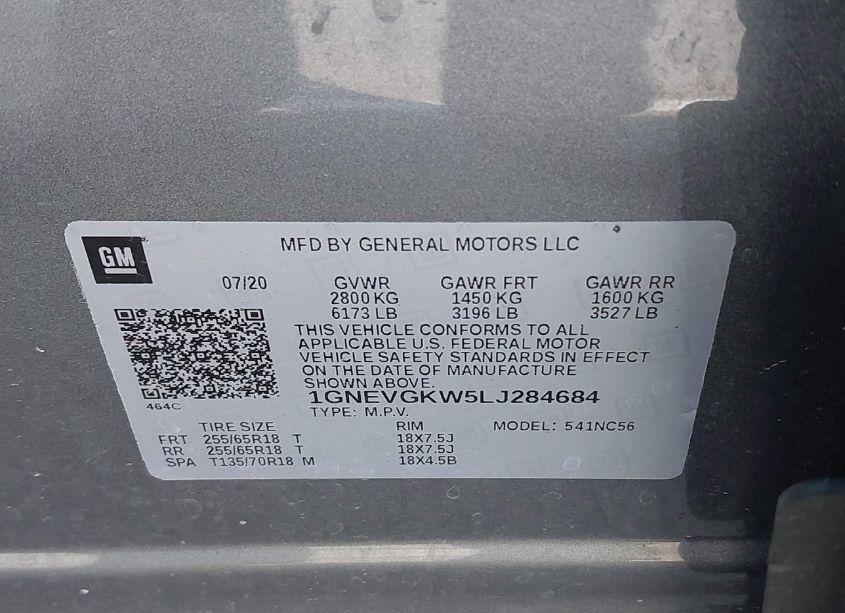 Photo 9 of 2020 Chevrolet Traverse AWD LT CLOTH (VIN 1GNEVGKW5LJ284684)