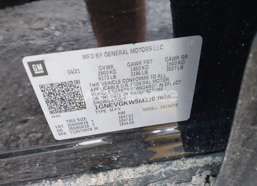 Photo 9 of 2021 Chevrolet Traverse AWD LT CLOTH (VIN 1GNEVGKW5MJ203698)