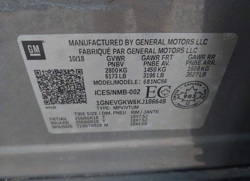 Photo 9 of 2019 Chevrolet Traverse 1LT (VIN 1GNEVGKW6KJ186648)