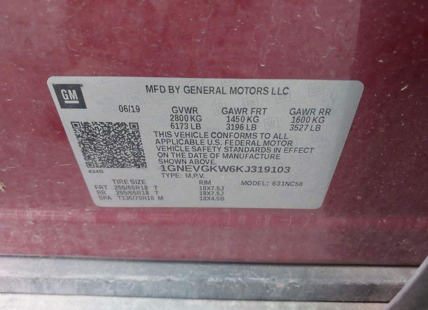 Photo 9 of 2019 Chevrolet Traverse 1LT (VIN 1GNEVGKW6KJ319103)