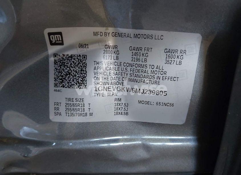 Photo 9 of 2021 Chevrolet Traverse AWD LT CLOTH (VIN 1GNEVGKW6MJ239805)