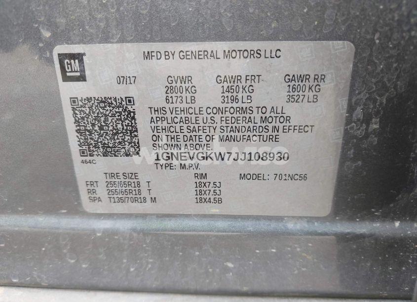 Photo 9 of 2018 Chevrolet Traverse 1LT (VIN 1GNEVGKW7JJ108930)