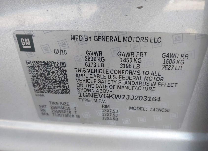 Photo 9 of 2018 Chevrolet Traverse 1LT (VIN 1GNEVGKW7JJ203164)