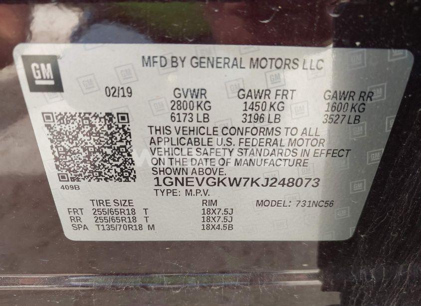 Photo 9 of 2019 Chevrolet Traverse 1LT (VIN 1GNEVGKW7KJ248073)