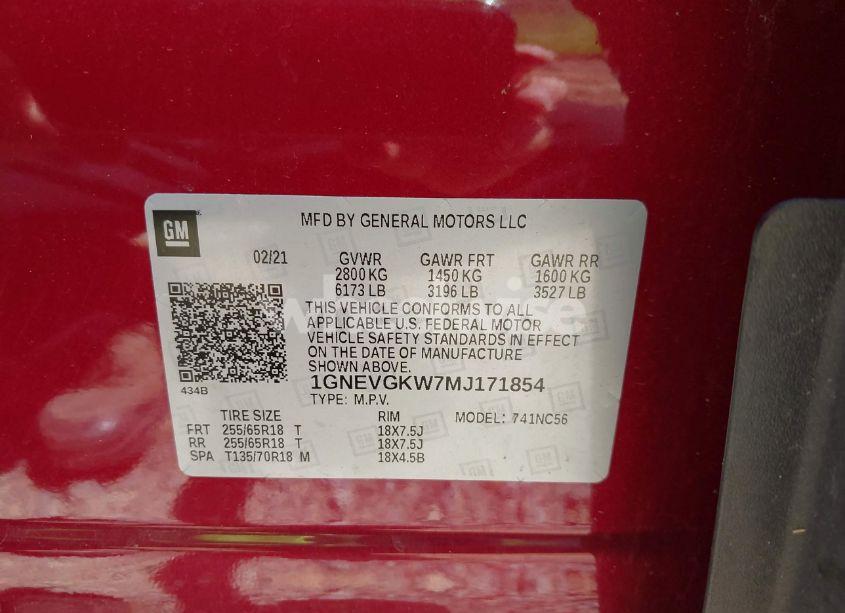 Photo 9 of 2021 Chevrolet Traverse AWD LT CLOTH (VIN 1GNEVGKW7MJ171854)