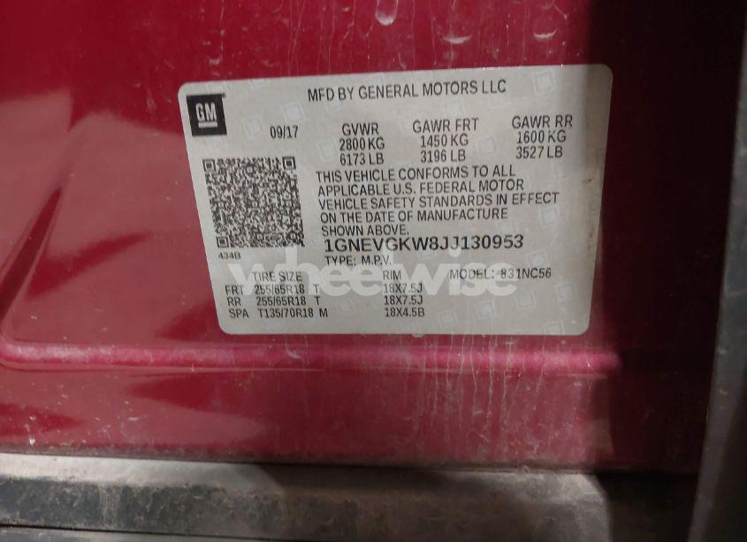 Photo 9 of 2018 Chevrolet Traverse 1LT (VIN 1GNEVGKW8JJ130953)