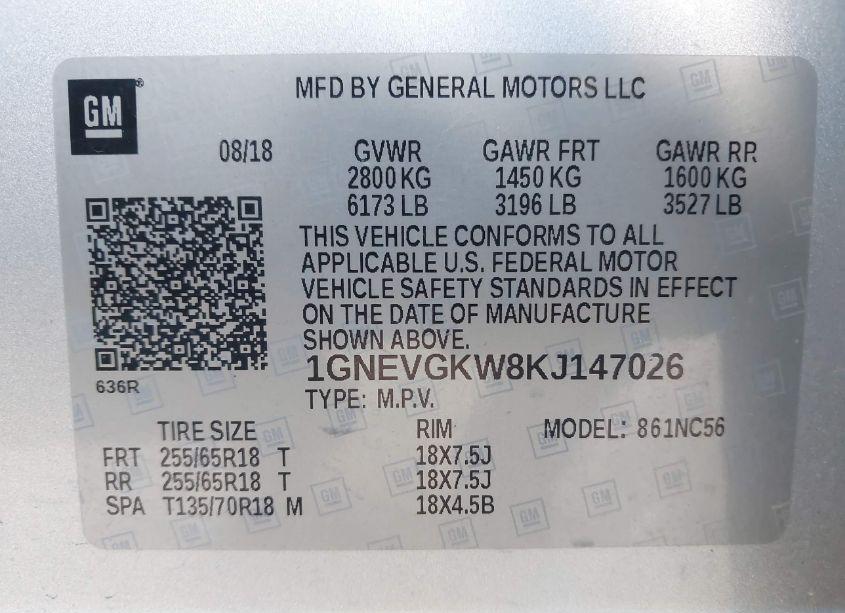 Photo 9 of 2019 Chevrolet Traverse 1LT (VIN 1GNEVGKW8KJ147026)