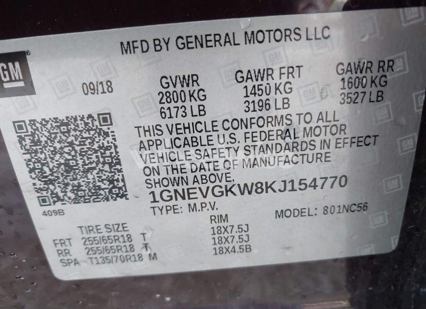 Photo 9 of 2019 Chevrolet Traverse 1LT (VIN 1GNEVGKW8KJ154770)