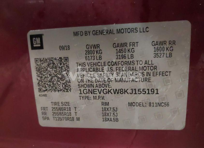 Photo 9 of 2019 Chevrolet Traverse 1LT (VIN 1GNEVGKW8KJ155191)