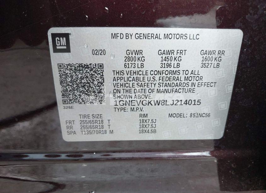 Photo 9 of 2020 Chevrolet Traverse AWD LT CLOTH (VIN 1GNEVGKW8LJ214015)