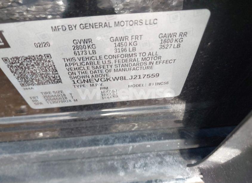 Photo 9 of 2020 Chevrolet Traverse AWD LT CLOTH (VIN 1GNEVGKW8LJ217559)