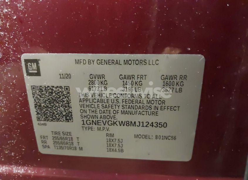 Photo 9 of 2021 Chevrolet Traverse AWD LT CLOTH (VIN 1GNEVGKW8MJ124350)