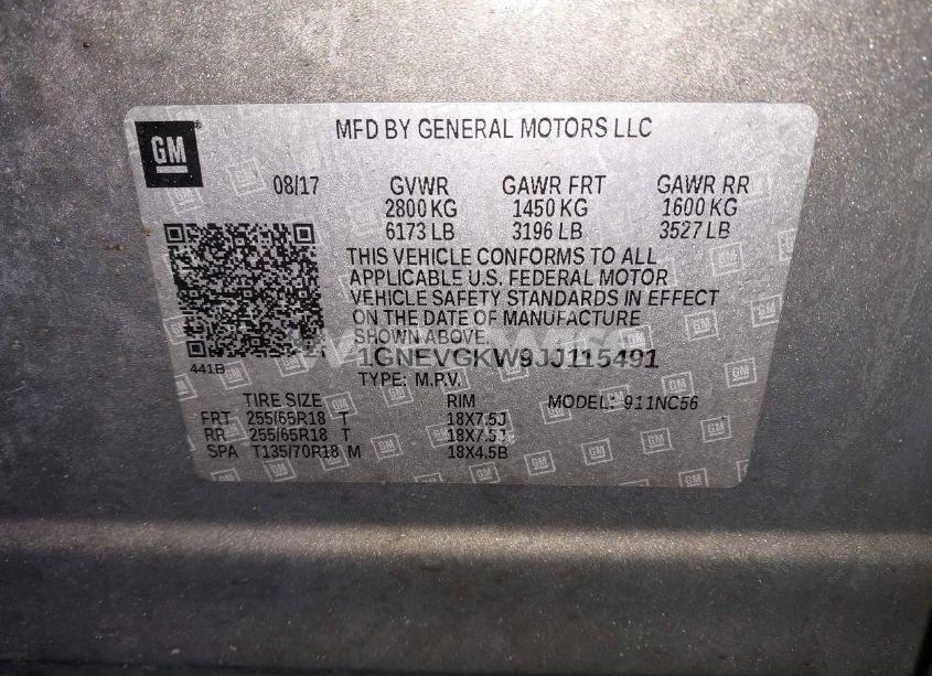 Photo 9 of 2018 Chevrolet Traverse 1LT (VIN 1GNEVGKW9JJ115491)