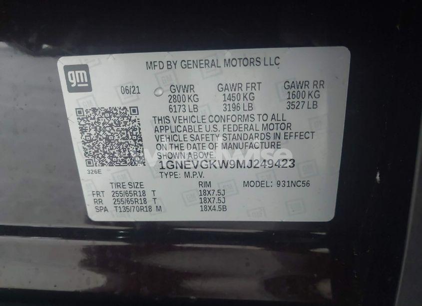 Photo 9 of 2021 Chevrolet Traverse AWD LT CLOTH (VIN 1GNEVGKW9MJ249423)