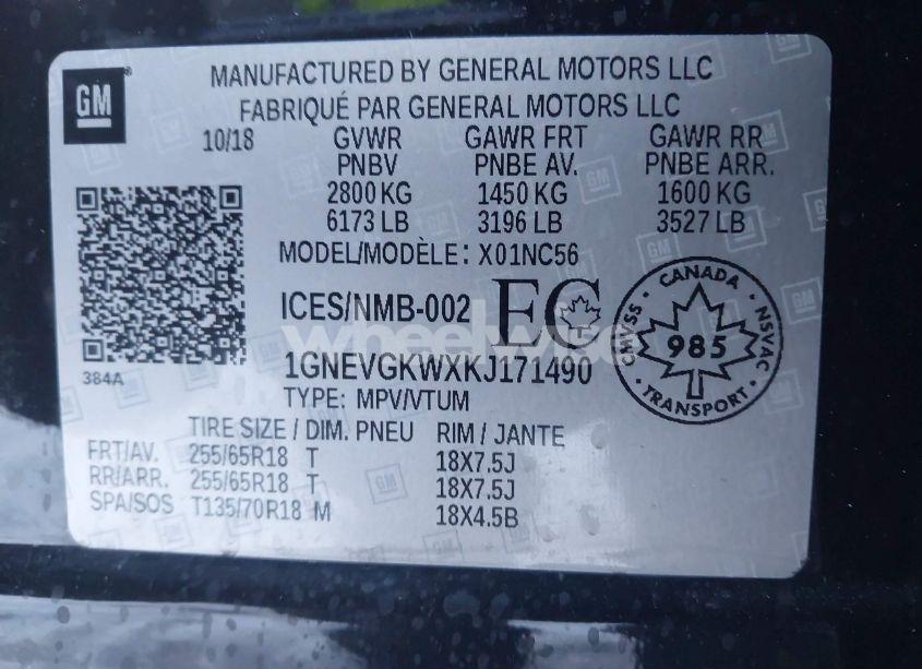 Photo 9 of 2019 Chevrolet Traverse 1LT (VIN 1GNEVGKWXKJ171490)