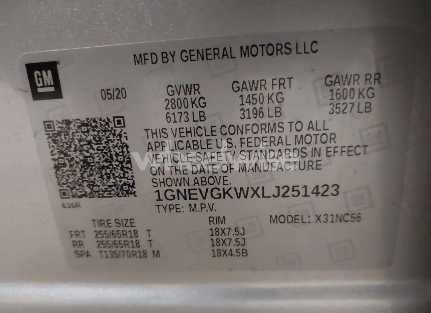 Photo 9 of 2020 Chevrolet Traverse AWD LT CLOTH (VIN 1GNEVGKWXLJ251423)