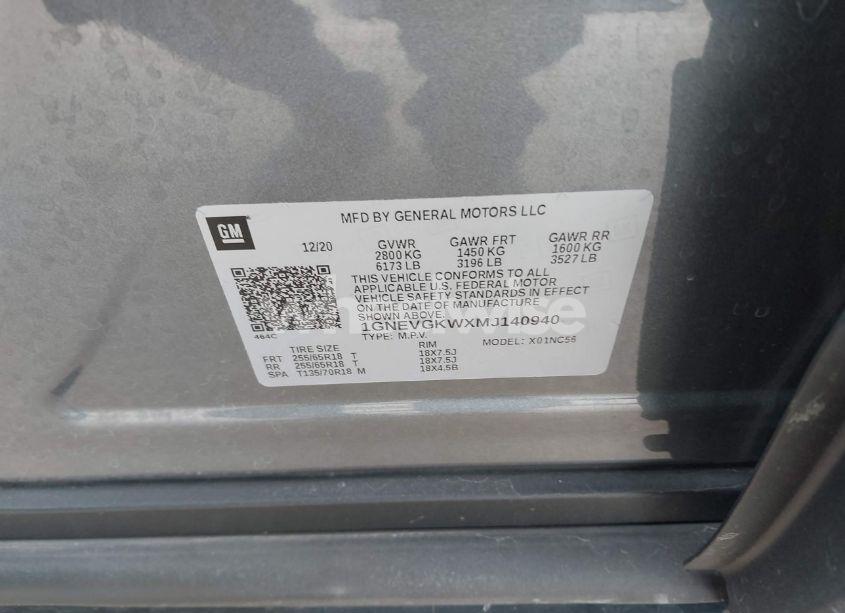 Photo 9 of 2021 Chevrolet Traverse AWD LT CLOTH (VIN 1GNEVGKWXMJ140940)