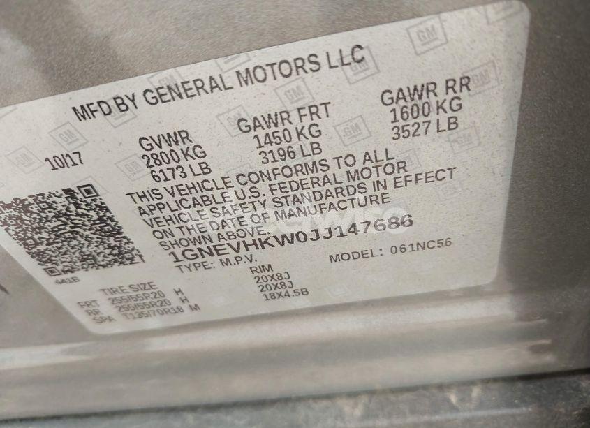 Photo 9 of 2018 Chevrolet Traverse 3LT (VIN 1GNEVHKW0JJ147686)