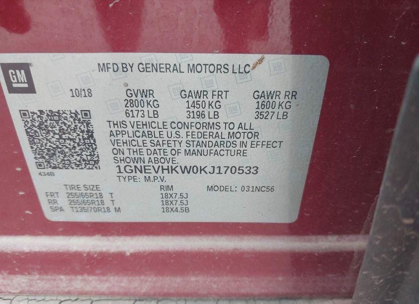 Photo 9 of 2019 Chevrolet Traverse 3LT (VIN 1GNEVHKW0KJ170533)