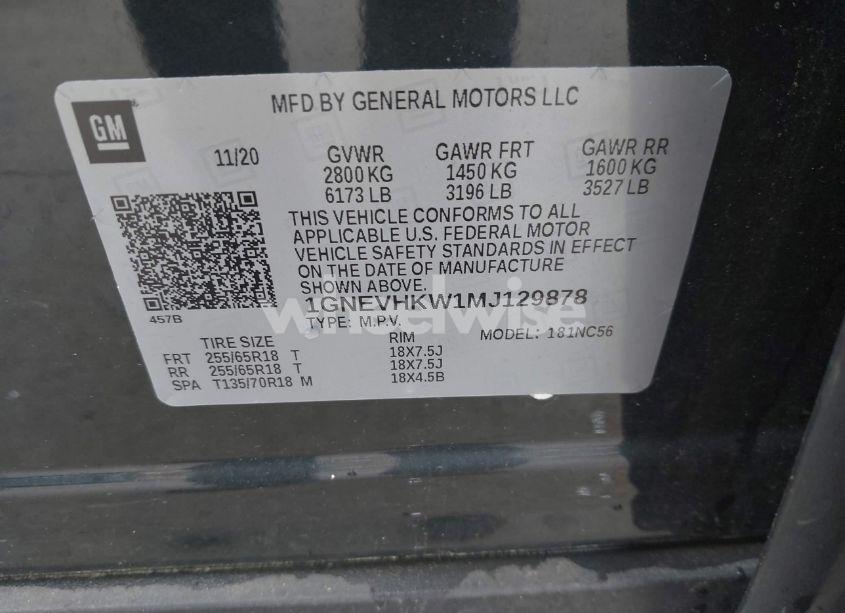 Photo 9 of 2021 Chevrolet Traverse AWD LT LEATHER (VIN 1GNEVHKW1MJ129878)