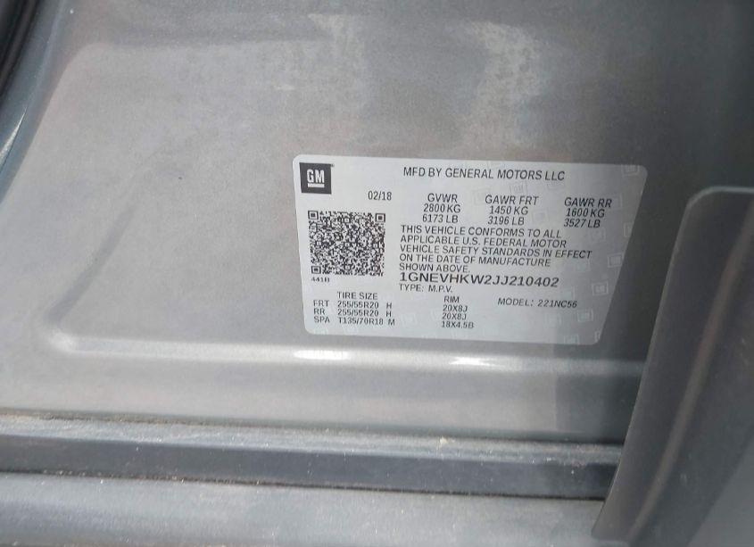 Photo 9 of 2018 Chevrolet Traverse 3LT (VIN 1GNEVHKW2JJ210402)